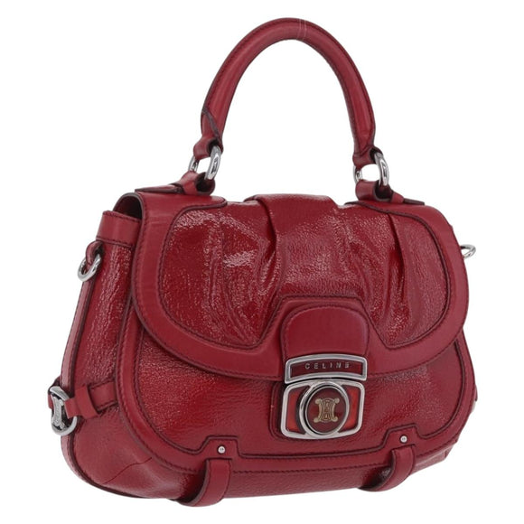 CELINE Boogie Bag Hand Bag Patent Red Silver Auth BA16250A