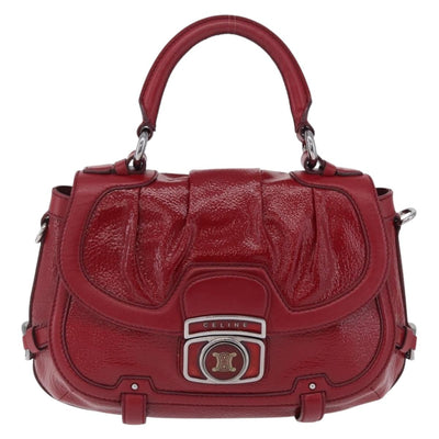 CELINE Boogie Bag Hand Bag Patent Red Silver Auth BA16250A - 0