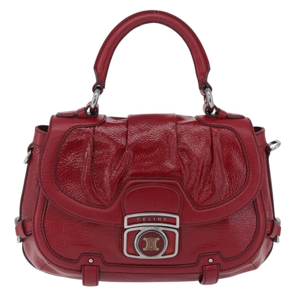 CELINE Boogie Bag Hand Bag Patent Red Silver Auth BA16250A