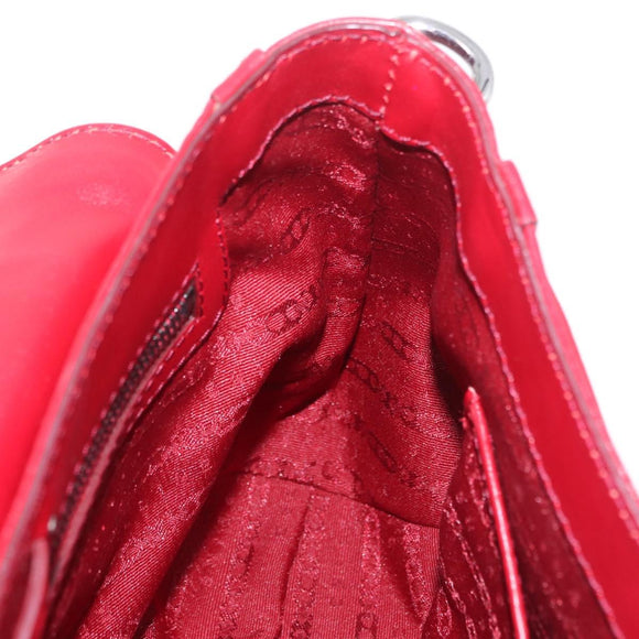 CELINE Boogie Bag Hand Bag Patent Red Silver Auth BA16250A