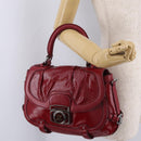CELINE Boogie Bag Hand Bag Patent Red Silver Auth BA16250A-26