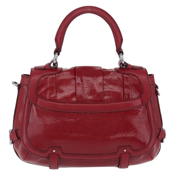 CELINE Boogie Bag Hand Bag Patent Red Silver Auth BA16250A