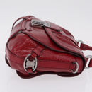 CELINE Boogie Bag Hand Bag Patent Red Silver Auth BA16250A-4