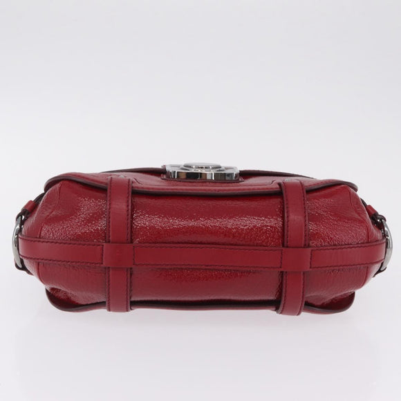 CELINE Boogie Bag Hand Bag Patent Red Silver Auth BA16250A