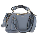 Chloe Dahlia Hand Bag Leather 2way Light Blue Gold Tone Auth BA16258V-1