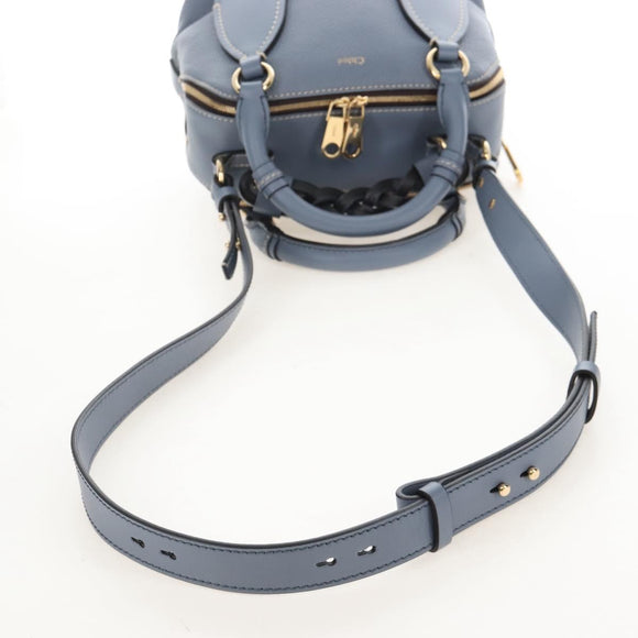 Chloe Dahlia Hand Bag Leather 2way Light Blue Gold Tone Auth BA16258V