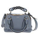 Chloe Dahlia Hand Bag Leather 2way Light Blue Gold Tone Auth BA16258V-2