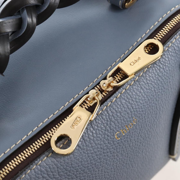 Chloe Dahlia Hand Bag Leather 2way Light Blue Gold Tone Auth BA16258V