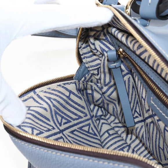 Chloe Dahlia Hand Bag Leather 2way Light Blue Gold Tone Auth BA16258V