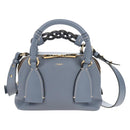 Chloe Dahlia Hand Bag Leather 2way Light Blue Gold Tone Auth BA16258V-3