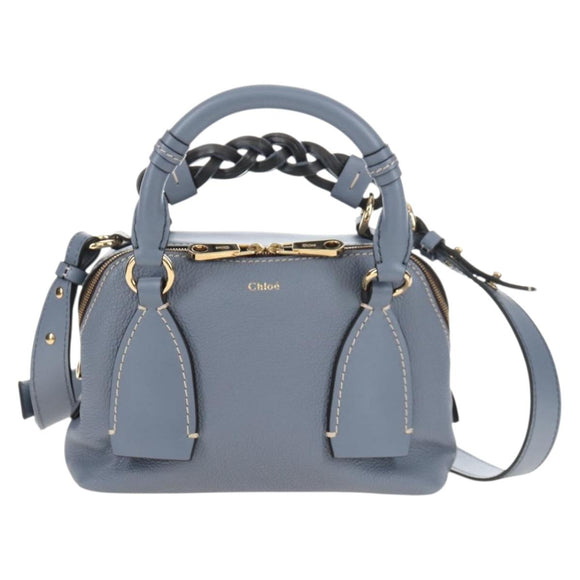 Chloe Dahlia Hand Bag Leather 2way Light Blue Gold Tone Auth BA16258V