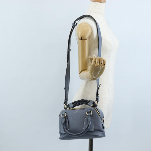 Chloe Dahlia Hand Bag Leather 2way Light Blue Gold Tone Auth BA16258V