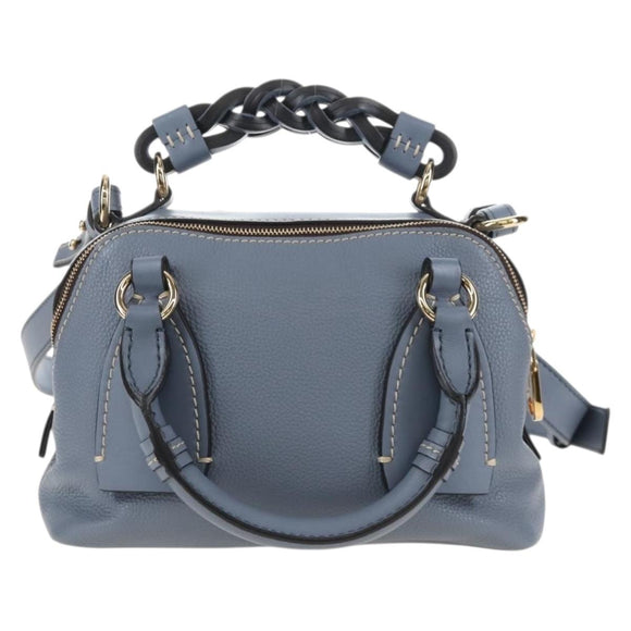 Chloe Dahlia Hand Bag Leather 2way Light Blue Gold Tone Auth BA16258V