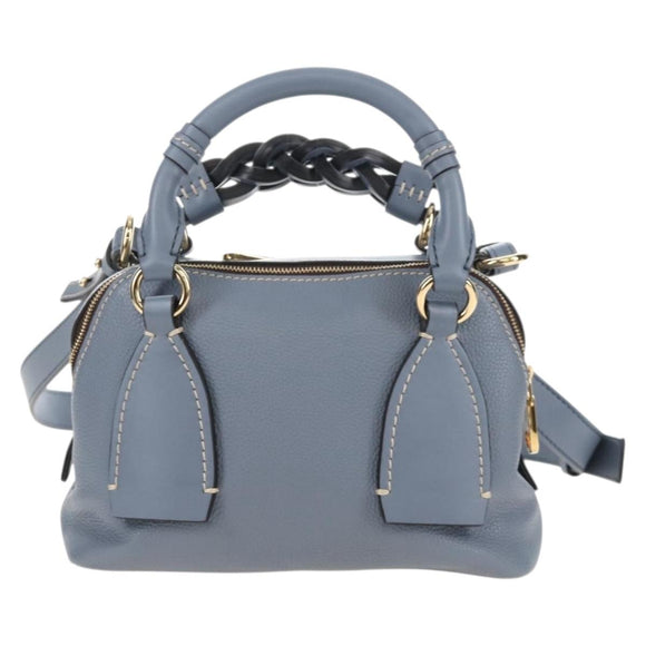 Chloe Dahlia Hand Bag Leather 2way Light Blue Gold Tone Auth BA16258V