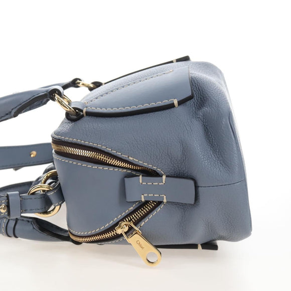 Chloe Dahlia Hand Bag Leather 2way Light Blue Gold Tone Auth BA16258V