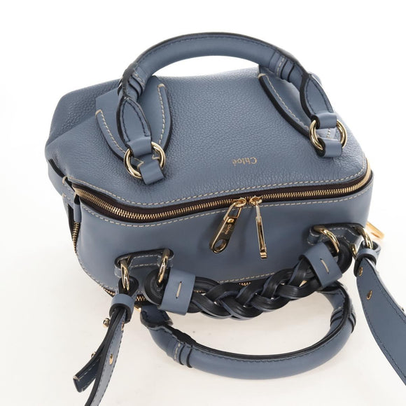 Chloe Dahlia Hand Bag Leather 2way Light Blue Gold Tone Auth BA16258V