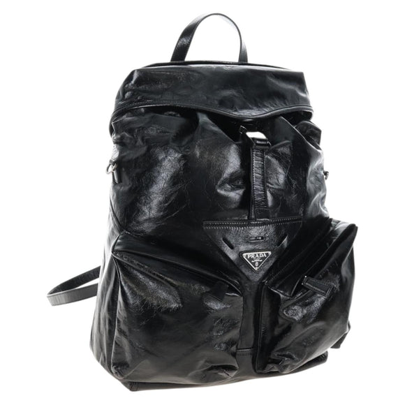 PRADA Backpack Leather 2way Black Silver Auth BA16262SAM