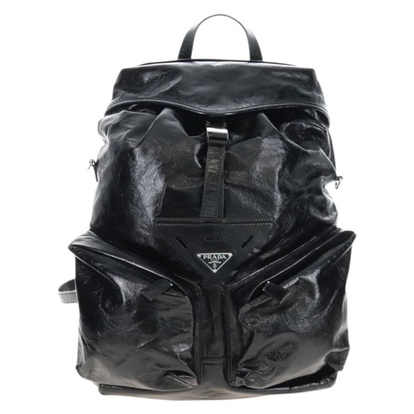 PRADA Backpack Leather 2way Black Silver Auth BA16262SAM