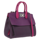Salvatore Ferragamo Studio Bag Small Leather 2way Purple Silver Auth BA16267V-1