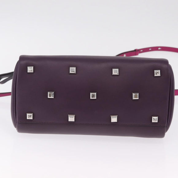 Salvatore Ferragamo Studio Bag Small Leather 2way Purple Silver Auth BA16267V