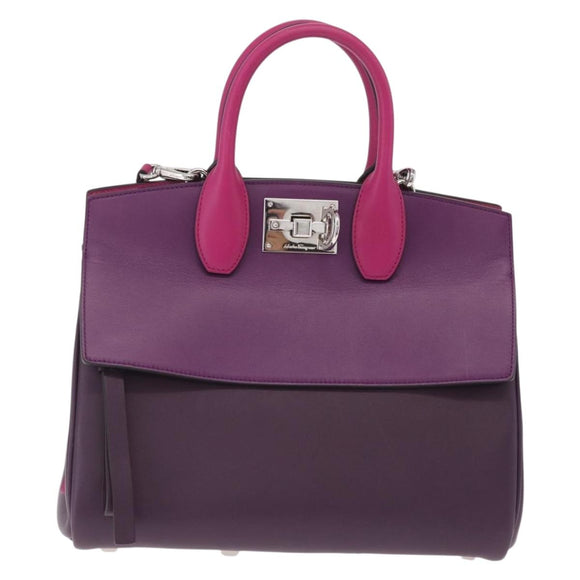 Salvatore Ferragamo Studio Bag Small Leather 2way Purple Silver Auth BA16267V