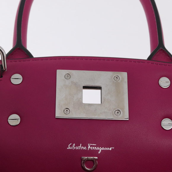 Salvatore Ferragamo Studio Bag Small Leather 2way Purple Silver Auth BA16267V