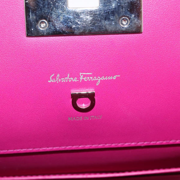 Salvatore Ferragamo Studio Bag Small Leather 2way Purple Silver Auth BA16267V
