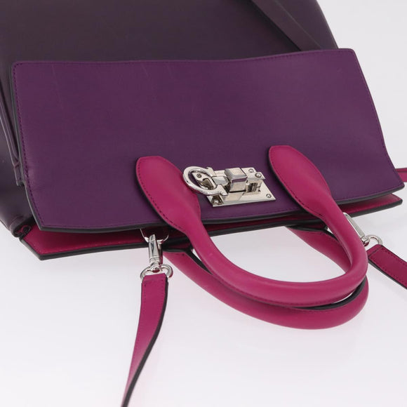 Salvatore Ferragamo Studio Bag Small Leather 2way Purple Silver Auth BA16267V