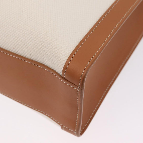 CELINE Vertical Cabas Large Hand Bag Canvas Ivory Gold Tone Auth BA16270M