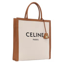 CELINE Vertical Cabas Large Hand Bag Canvas Ivory Gold Tone Auth BA16270M-1