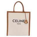 CELINE Vertical Cabas Large Hand Bag Canvas Ivory Gold Tone Auth BA16270M-2