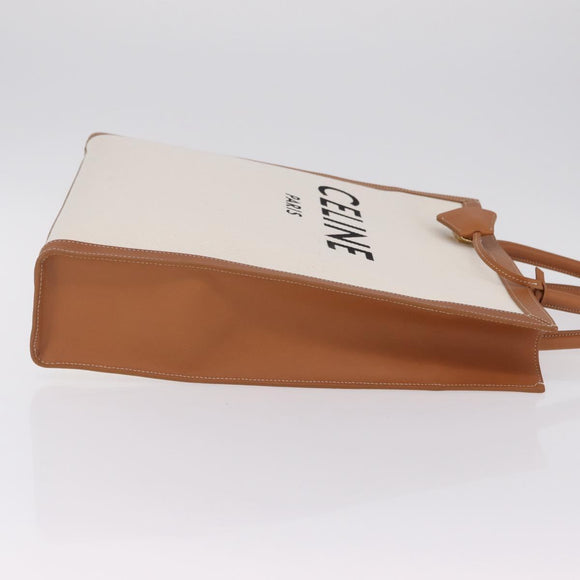 CELINE Vertical Cabas Large Hand Bag Canvas Ivory Gold Tone Auth BA16270M