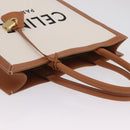 CELINE Vertical Cabas Large Hand Bag Canvas Ivory Gold Tone Auth BA16270M-6