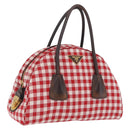 PRADA Hand Bag Canvas Red Gold Tone Auth BA16272V-1