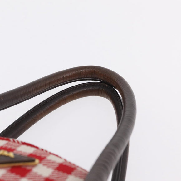 PRADA Hand Bag Canvas Red Gold Tone Auth BA16272V