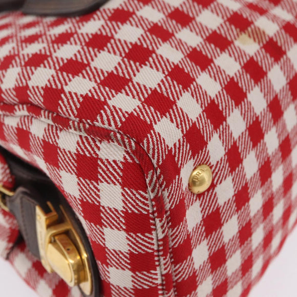 PRADA Hand Bag Canvas Red Gold Tone Auth BA16272V