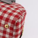PRADA Hand Bag Canvas Red Gold Tone Auth BA16272V-18