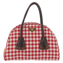 PRADA Hand Bag Canvas Red Gold Tone Auth BA16272V-2