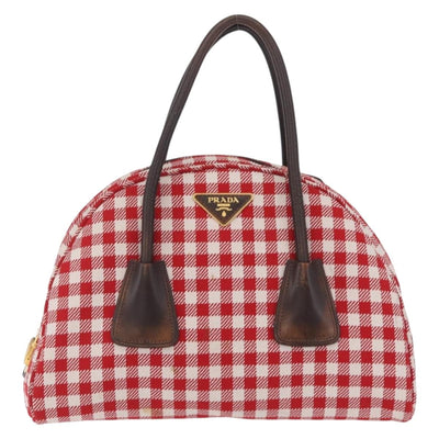 PRADA Hand Bag Canvas Red Gold Tone Auth BA16272V - 0