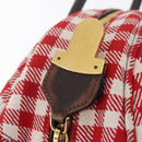 PRADA Hand Bag Canvas Red Gold Tone Auth BA16272V-21