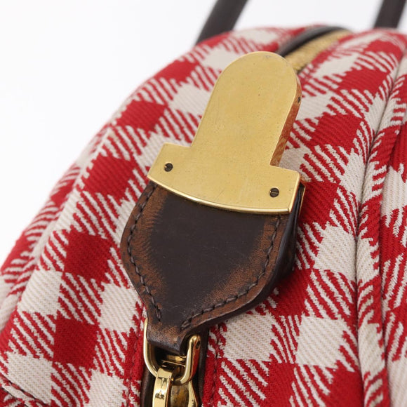 PRADA Hand Bag Canvas Red Gold Tone Auth BA16272V