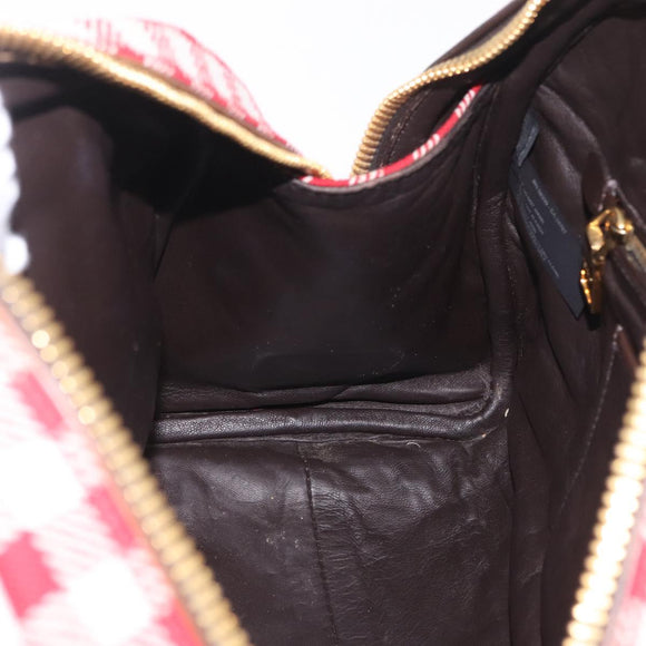 PRADA Hand Bag Canvas Red Gold Tone Auth BA16272V