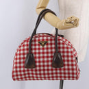 PRADA Hand Bag Canvas Red Gold Tone Auth BA16272V-32