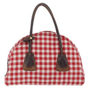 PRADA Hand Bag Canvas Red Gold Tone Auth BA16272V-5