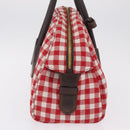 PRADA Hand Bag Canvas Red Gold Tone Auth BA16272V-6