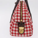 PRADA Hand Bag Canvas Red Gold Tone Auth BA16272V-7