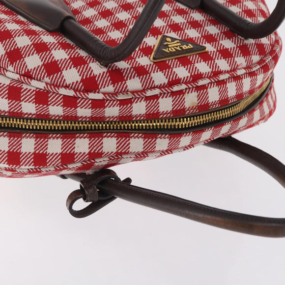 PRADA Hand Bag Canvas Red Gold Tone Auth BA16272V