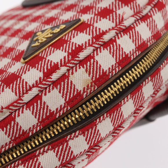 PRADA Hand Bag Canvas Red Gold Tone Auth BA16272V