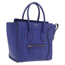CELINE Luggage Micro Shopper Hand Bag Leather Blue Gold Tone Auth BA16273V-1