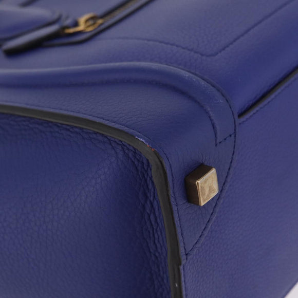 CELINE Luggage Micro Shopper Hand Bag Leather Blue Gold Tone Auth BA16273V